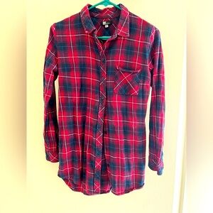 KUT Red and Blue Button Down Flannel Tunic Size XS
